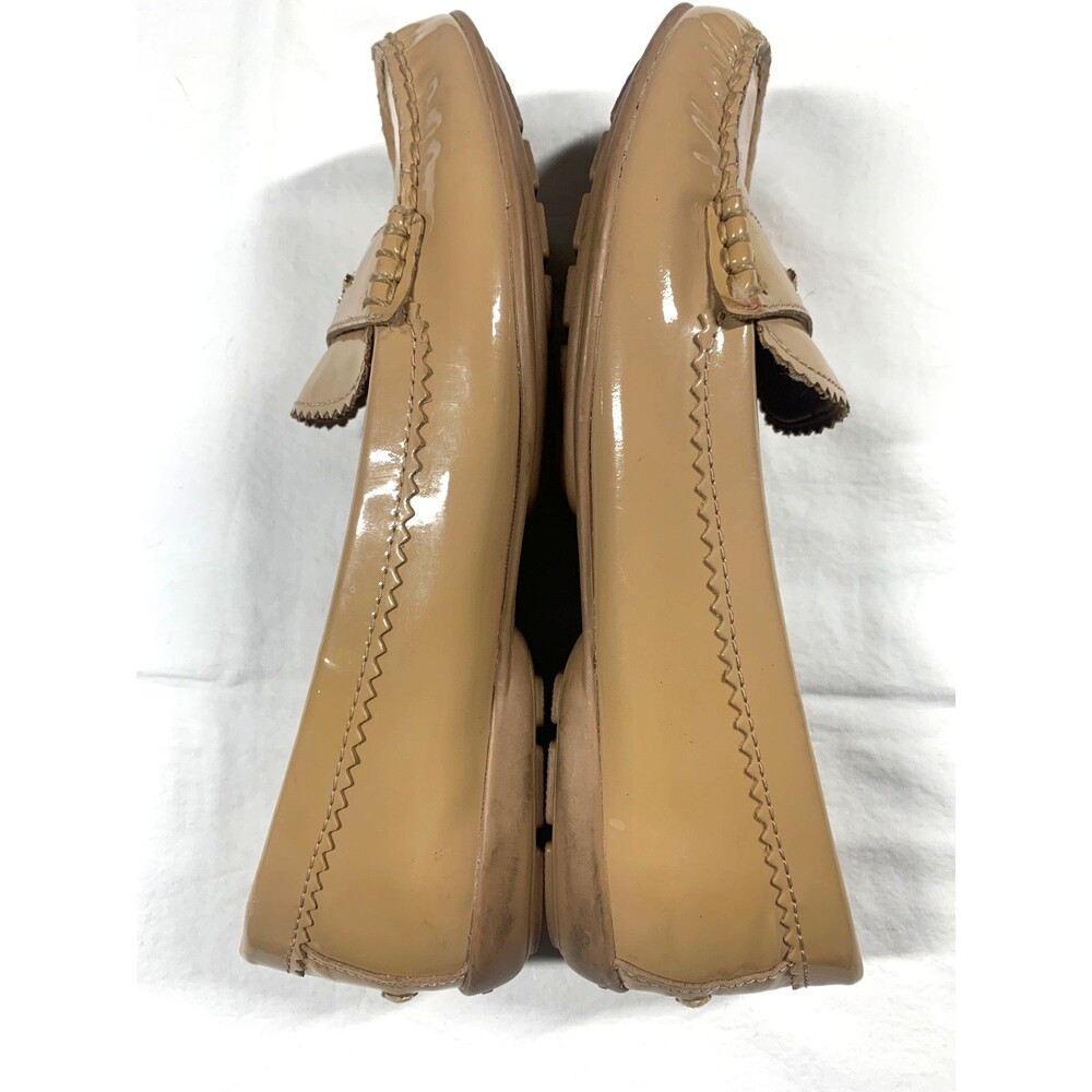 Coach Odette Tan Patent Leather Loafers Flats Womens Size 7 Gold Logo Preppy - Picture 2 of 8